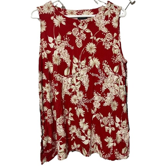 J. Jill Wearever Women’s Floral Tank Top Red Beige Sleeveless Travel Size L - Picture 2 of 8